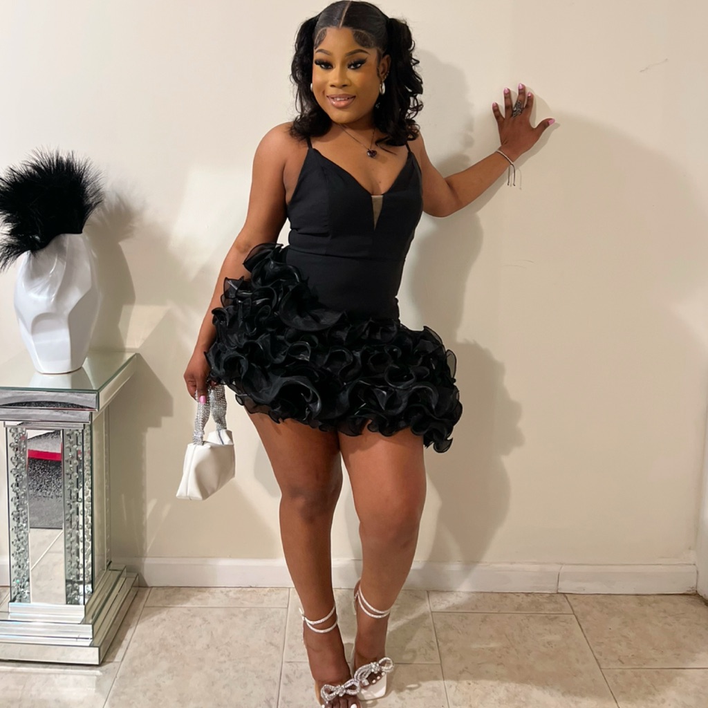 Elegant Black Ruffle Mini Dress